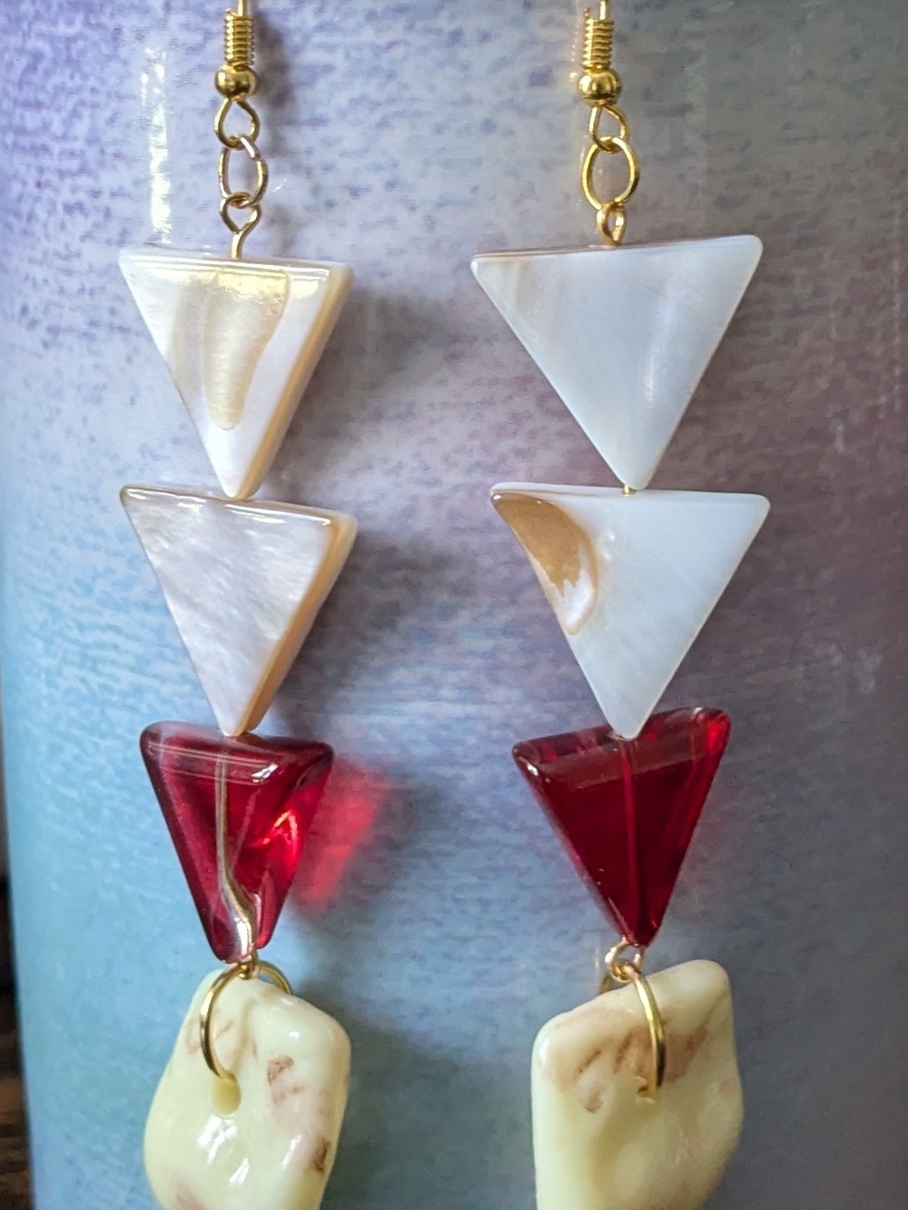 Triangular Tribal Shells Drop Earrings  With Elk Teeth